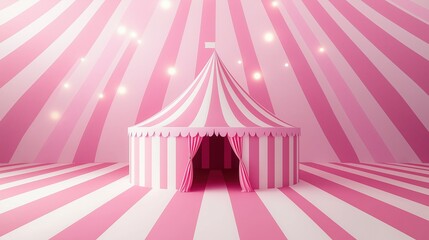 3D circus tent background with a striped pattern