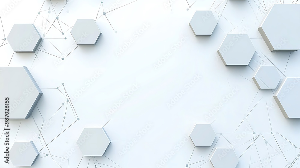 Aufkleber Abstract background with white hexagonal shapes and connected lines on a white background.
