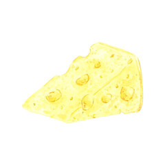 Hand drawn watercolor piece of cheese isolated on white background. Can be used for postcard, label, scrapbook and other printed products.