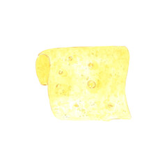 Hand drawn watercolor slice of cheese isolated on white background. Can be used for postcard, label, scrapbook and other printed products.