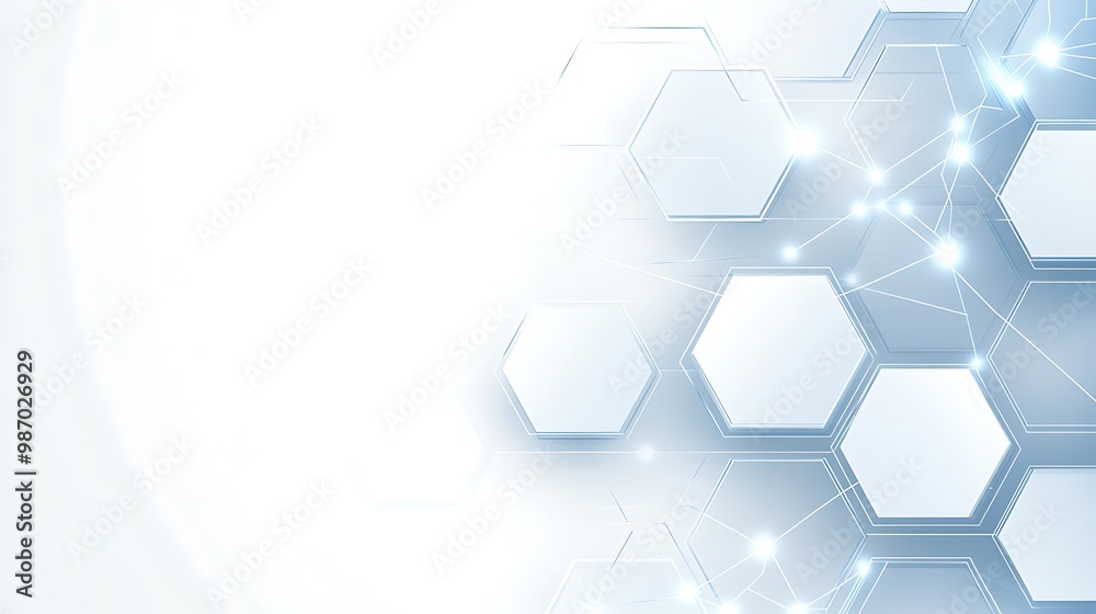 Fototapete Abstract white background with hexagonal pattern and connecting lines.