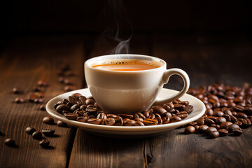 Awesome Fresh coffee cup on wooden table steam rising inviting aroma