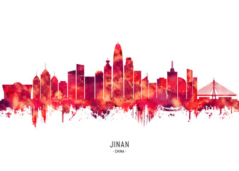 Obraz premium Jinan China Skyline Red