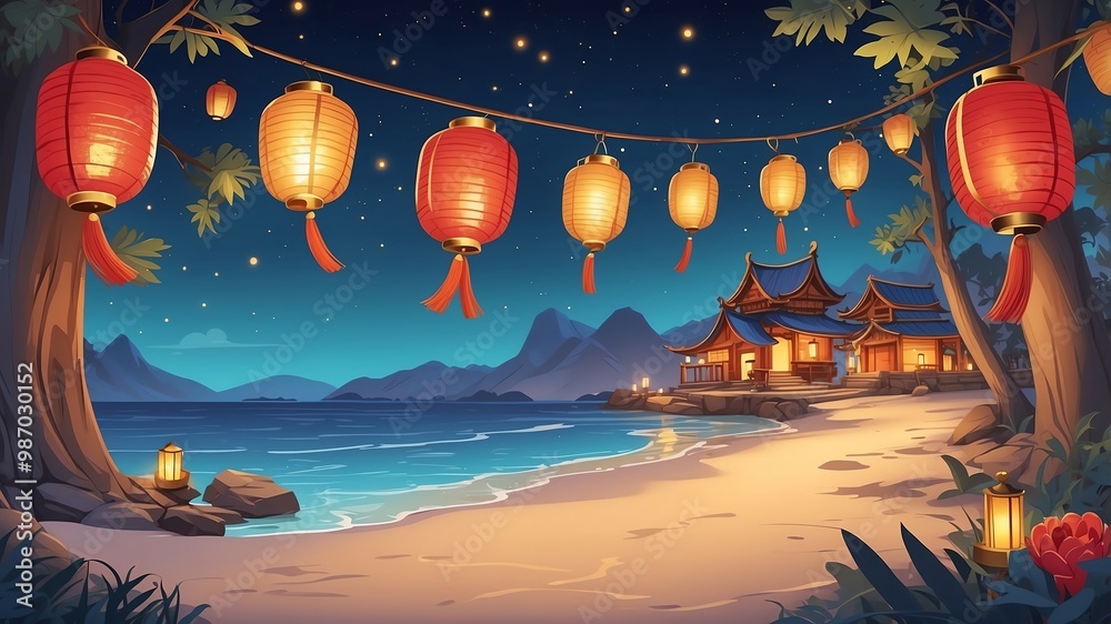 Wall mural holiday lanterns cartoon background design