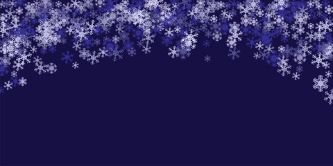 Vector snowflakes. Snowfall, snow. Snowflakes on an isolated background.  Snowfall sky white teal blue background. Many snowflakes february vector. 