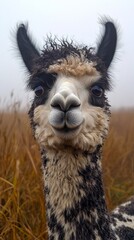 Obraz premium A close up of an alpaca in a field of tall grass