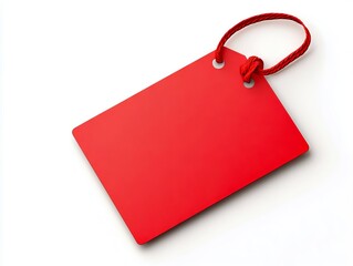 A red price tag with a red string attached to it