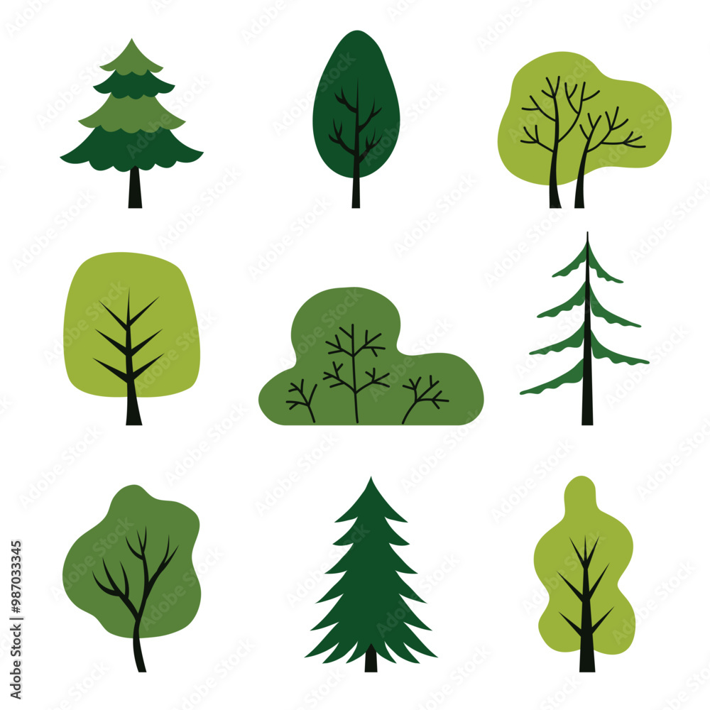 Canvas Prints colorful deciduous and coniferous trees set isolated on a white background. design concept for a tex