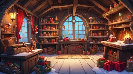 santas secret workshop cartoon background design