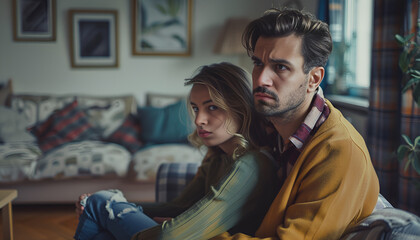 Obraz premium Unhappy couple with problems in relationship at home