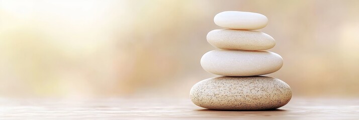 Obraz premium A stack of rocks atop a wooden floor, with a blurred background behind them