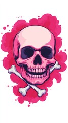A cute skull with crossbones, cartoonish style, flat , vivid colors, isolated on white background
