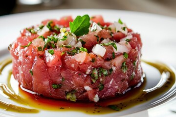 Fototapeta premium delicious tartar in an Italian restaurant, ai