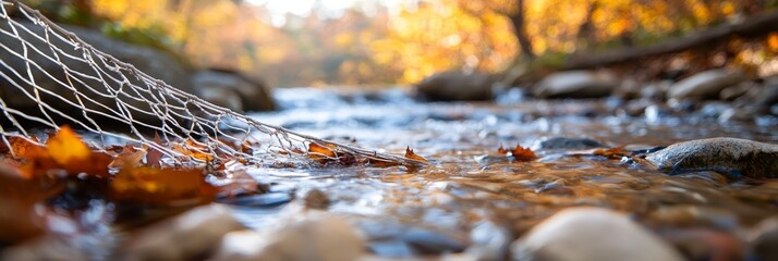  A hammock atop a riverside, adjacent to rocks, with a flowing stream