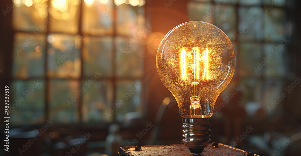 Poster old type of shining bulb.