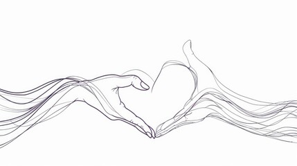 Fototapeta premium A minimalist line drawing of two hands forming a heart shape, symbolizing love and connection.