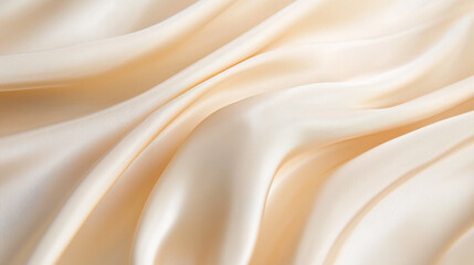 Fototapeta premium Elegant cream silk fabric drapes beautifully, showcasing smooth texture and soft sheen ideal for fashion, interior design, and textile projects.