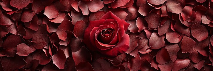 Naklejka premium A red rose against a backdrop of red leafy wall, with the flower positioned centrally