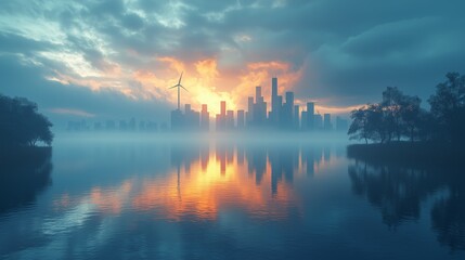 Fototapeta premium Modern Cityscape Powered by Renewable Energy Sources