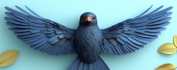 A striking blue bird with outstretched wings, set against a vibrant background, symbolizing freedom and nature's beauty.