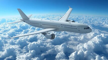 Obraz premium A stunning aircraft soaring above fluffy clouds, capturing the essence of air travel and the beauty of the sky.