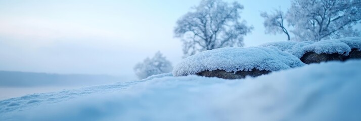 Obraz premium A snow-pile atop rocky mound, in forest's heart, near water's edge