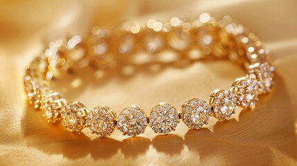 Sparkling Diamond Bracelet on Golden Bokeh Background