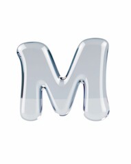 silver metal alphabet, letter M, 3d liquid font