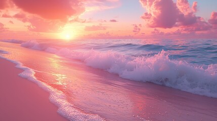 Naklejka premium Serene Sunset Over Gentle Waves on Beach