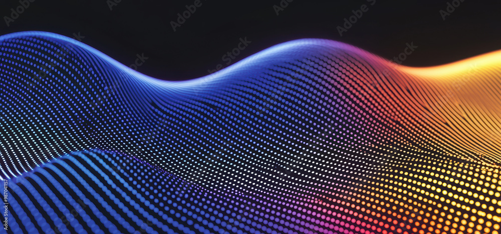 Poster grainy background. vibrant abstract wave pattern featuring colorful dots and lighting effects, creat