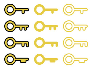 ミニマルな鍵アイコンセットB：金