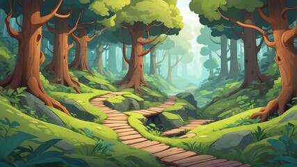 Winding Forest Trail Cartoon Background Design