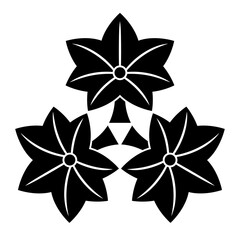 尻合わせ三つ紅葉（しりあわせみつもみじ）。楓の葉をモチーフにした日本の家紋のベクターアイコンイラスト。 © nekokawaodori