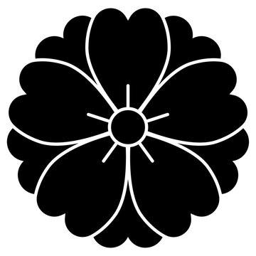 八重桜（やえざくら）。桜の花を文様化した日本の家紋のベクターアイコンイラスト。