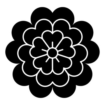 変わり八重桜（かわりやえざくら）。桜の花を文様化した日本の家紋のベクターアイコンイラスト。
