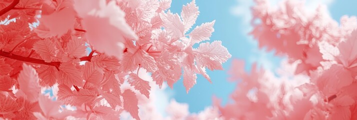branches dusted with snow, blue sky backdrop