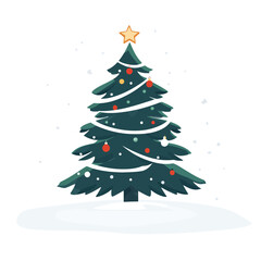 Flat 2d vector of christmas tree, winter, decorated, new year
