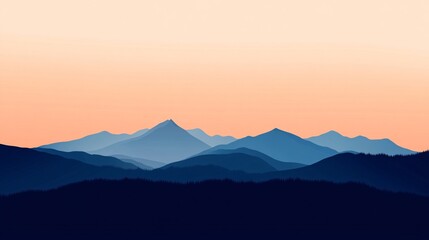 Obraz premium Mountain silhouette at sunset, serene view