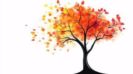 Fototapeta premium Colorful autumn tree with falling leaves.