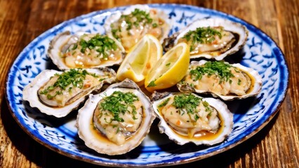 Smoky oysters with lemon and cheese "crazy cheese"
