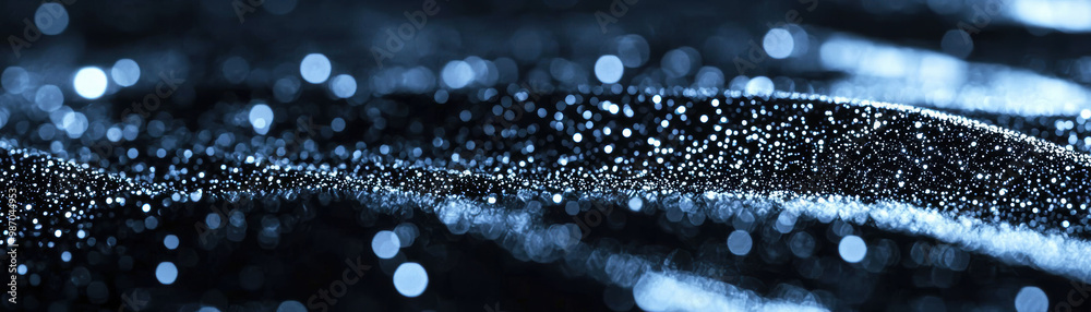 Poster grainy background. a mesmerizing close-up of shimmering blue bokeh lights on a dark surface, creatin