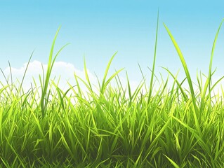 Obraz premium Lush green grass under clear blue sky