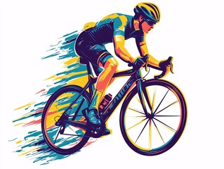 Obraz premium Colorful cyclist in dynamic pose, white isolate background