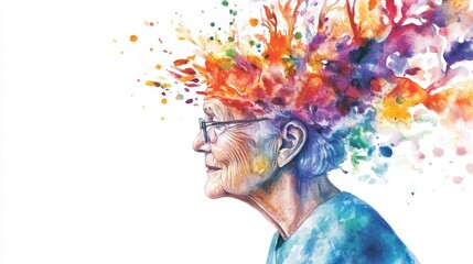 Colorful Brainstorm Concept with Woman Profile Silhouette. World Alzheimer Month