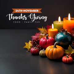 Happy thanks giving day message November greeting social media post pumkin autumn leaves candles (14)