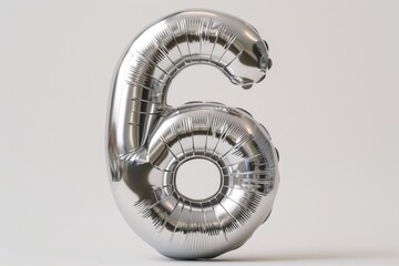 Silver Number 6 Balloon on a White Background