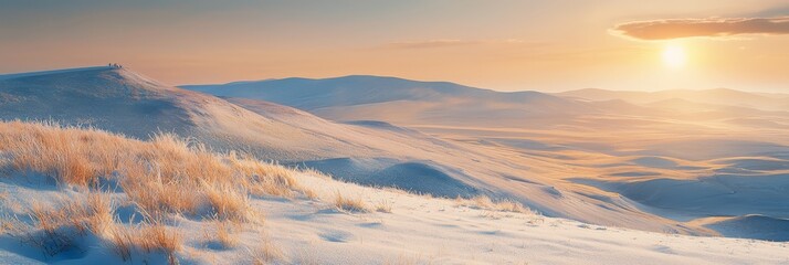 The sun sets over snow-covered mountains in the distance, where a solitary tree tops a nearer hill