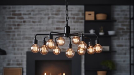 Modern Industrial Chandelier with Glowing Edison Bulbs