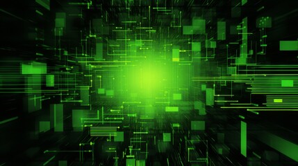 Abstract Digital Green and Black Background with Glitch Effects