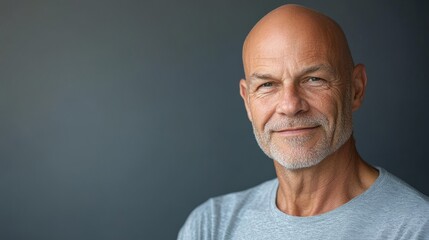 Obraz premium Confident elderly man with gray shirt against dark background